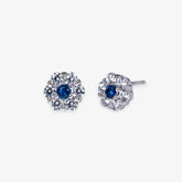 Blue Sapphire Flower Studs