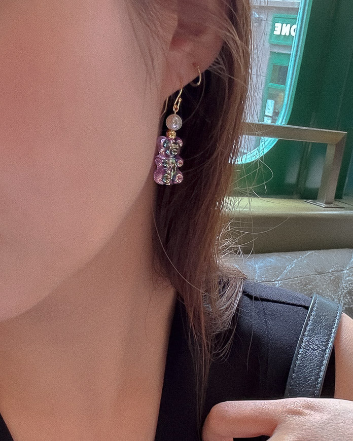 Wise Bear Gold Earrings - Pearl