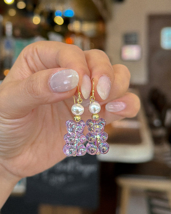 Wise Bear Gold Earrings - Pearl