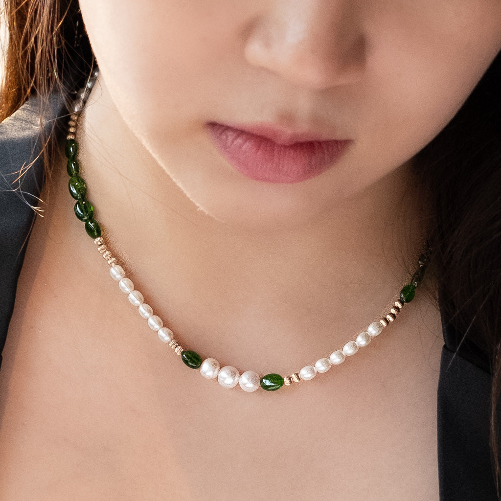 Fei - Chrome Diopside Pearl Necklace