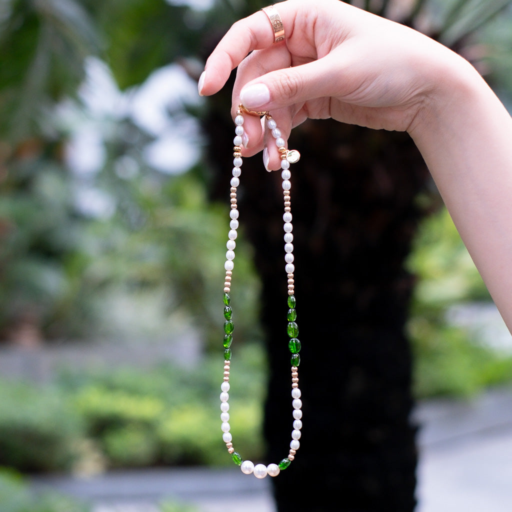Fei - Chrome Diopside Pearl Necklace