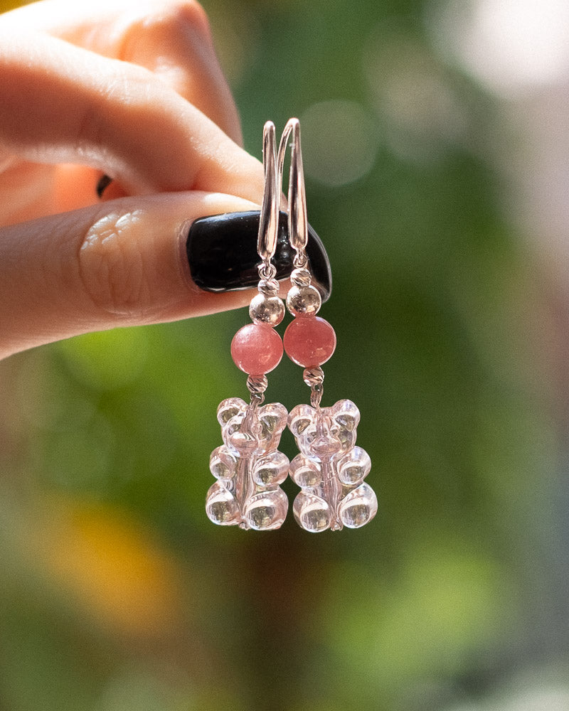 Passion Bear Earrings - Rhodochrosite
