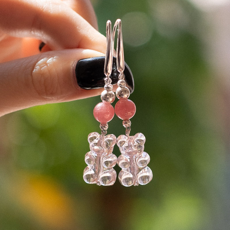 Passion Bear Earrings - Rhodochrosite