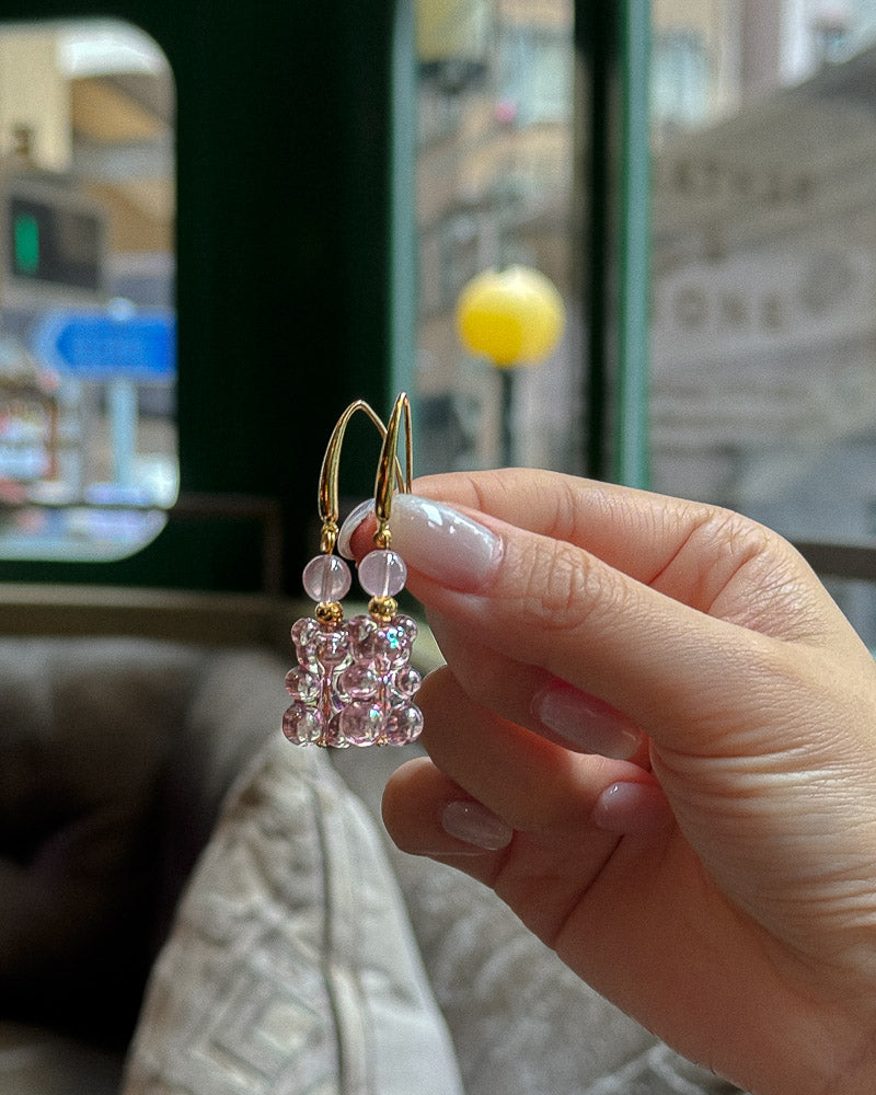 Love Bear Gold Earrings - Rose Quartz