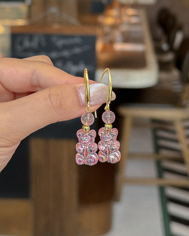 Love Bear Gold Earrings - Rose Quartz