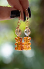 Sparkling Love Bear Gold Earrings - Rose Quartz