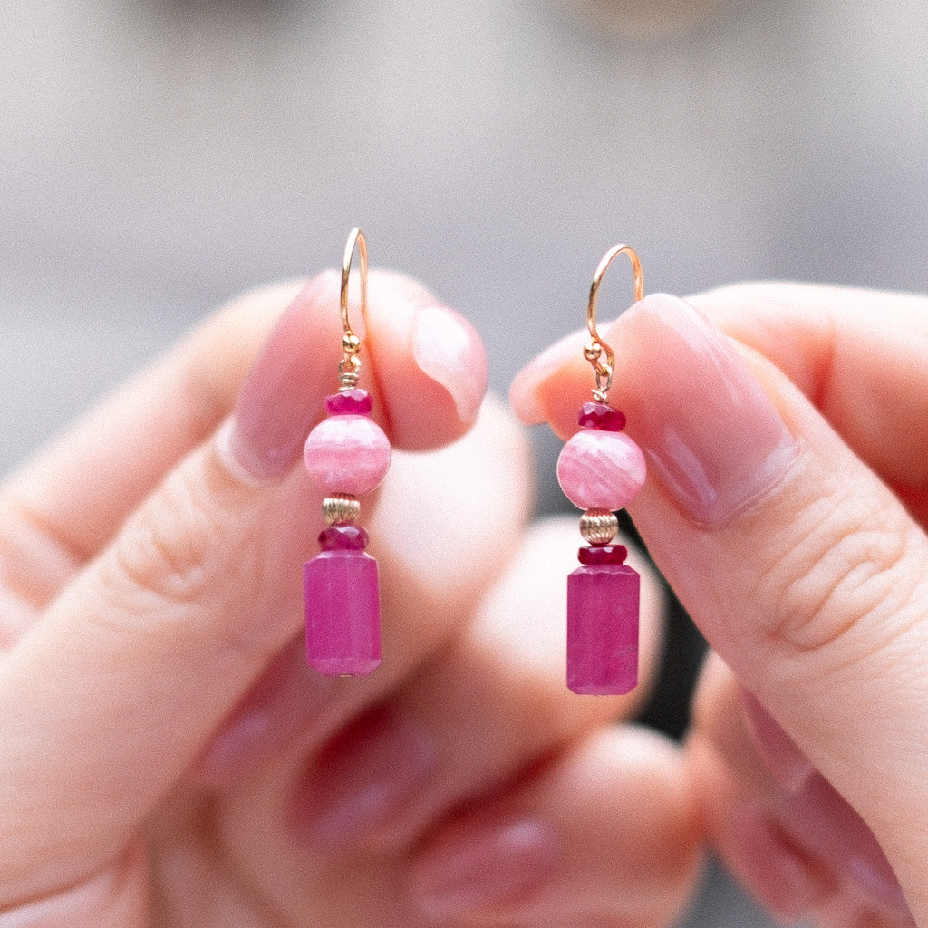 Ruby Bamboo - Ruby Rhodochrosite Earrings