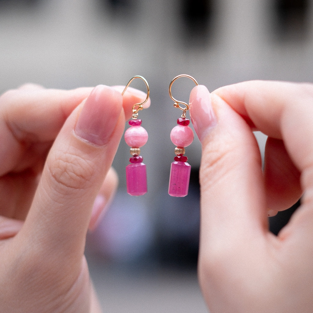 Ruby Bamboo - Ruby Rhodochrosite Earrings
