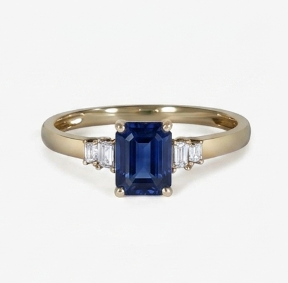 Natural Emerald Custom Solid 14K Solid Gold Diamond Ring