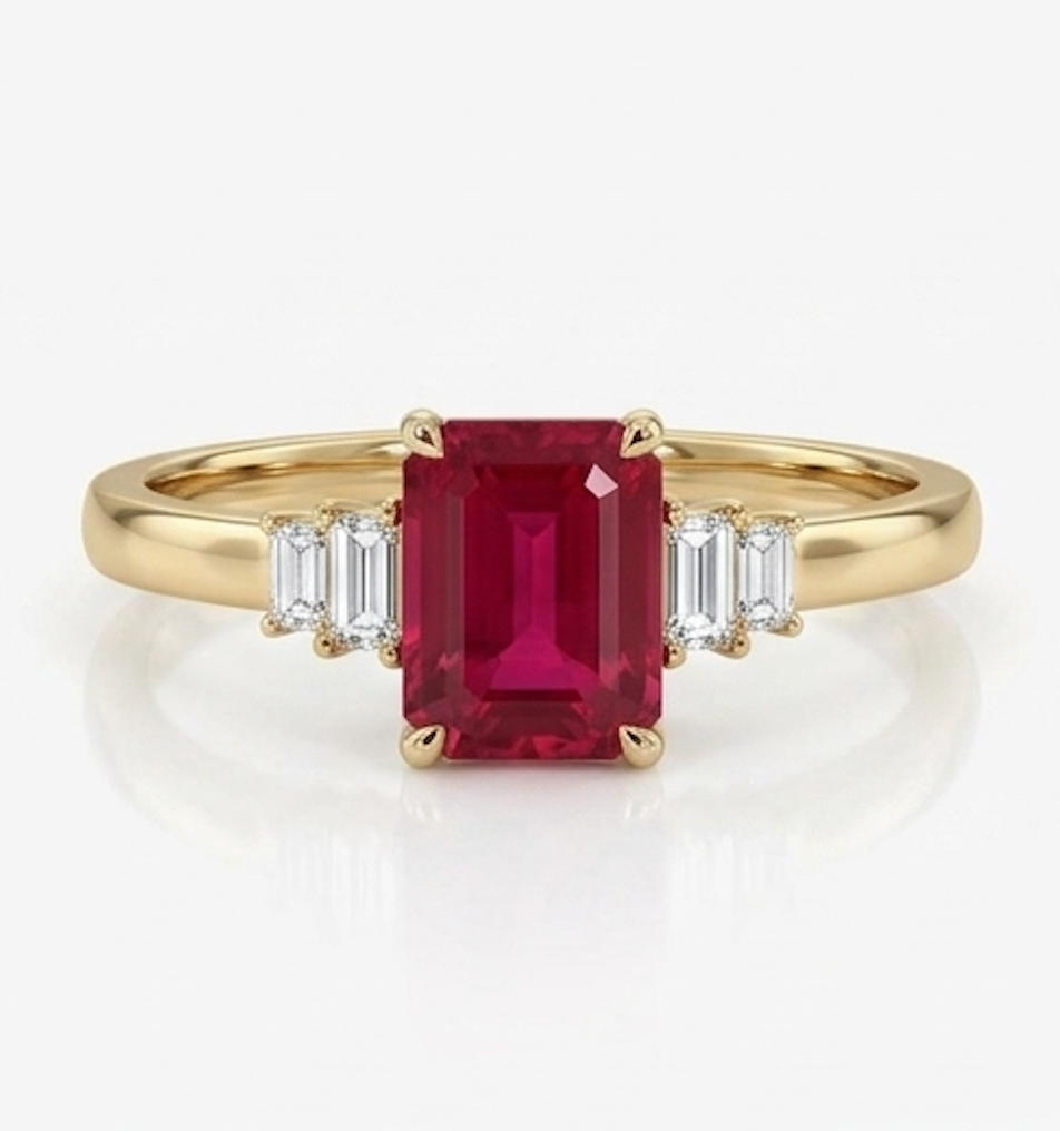 Natural Emerald Custom Solid 14K Solid Gold Diamond Ring