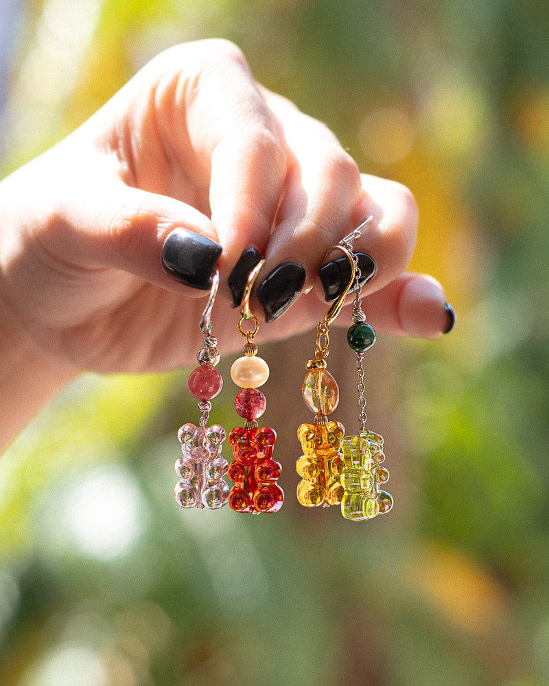 Lucky Bear Gold Earrings - Amethyst Crystal