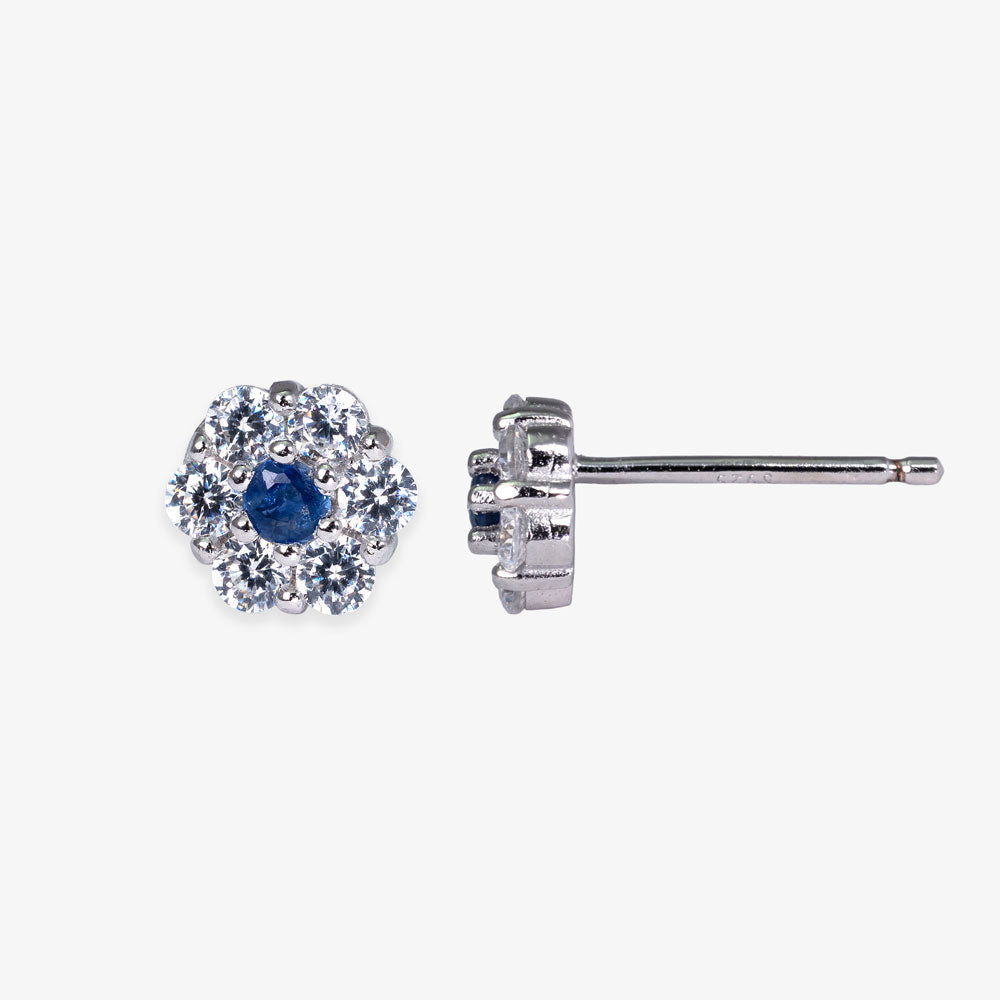 Blue Sapphire Flower Studs