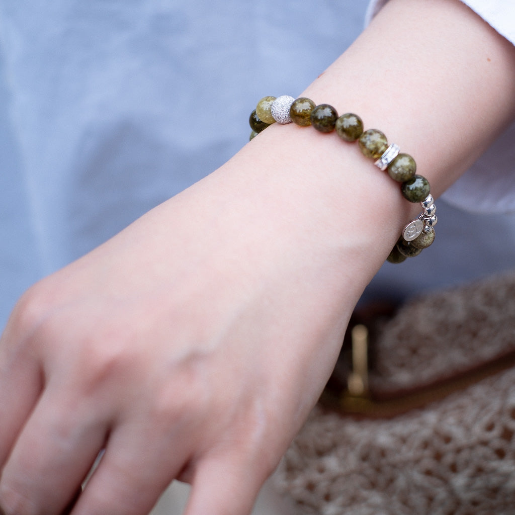 Shimmering Green Garnet Silver Bracelet