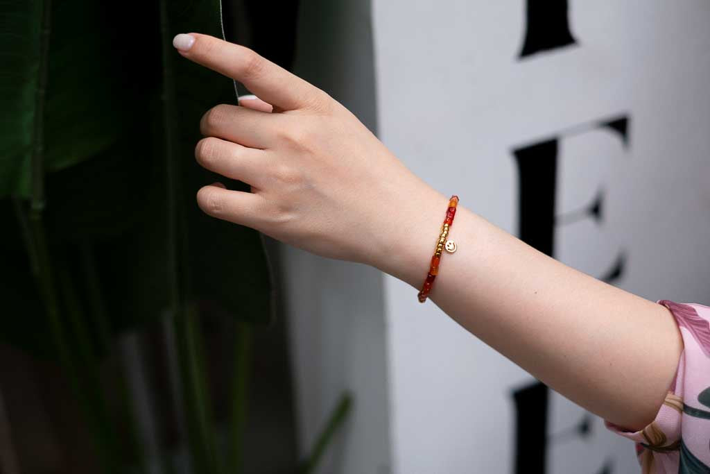 Holiday Romance - Carnelian Smiley Gold Bracelet