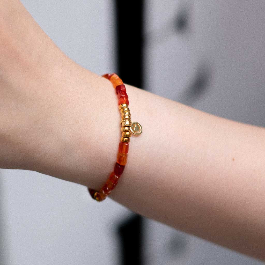 Holiday Romance - Carnelian Smiley Gold Bracelet