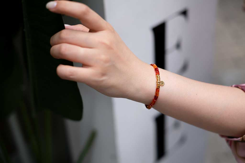 Holiday Romance - Carnelian Smiley Gold Bracelet