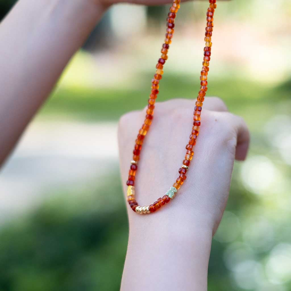 Pumpkin Bear - Carnelian Gold Necklace