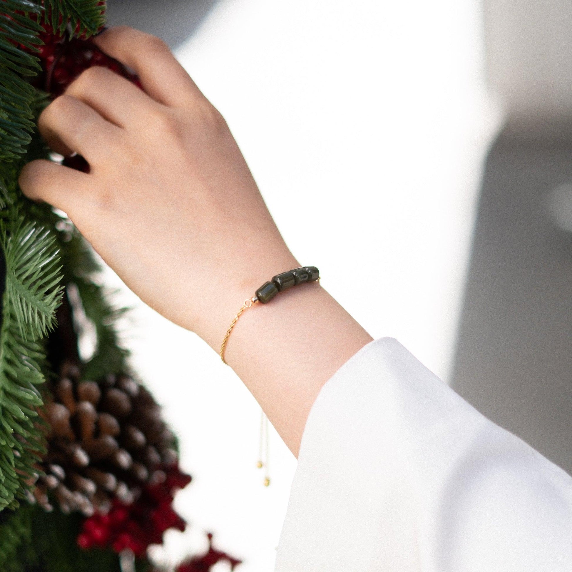 Evergreen Green - Green Rutilated Quartz 14K Gold Bracelet