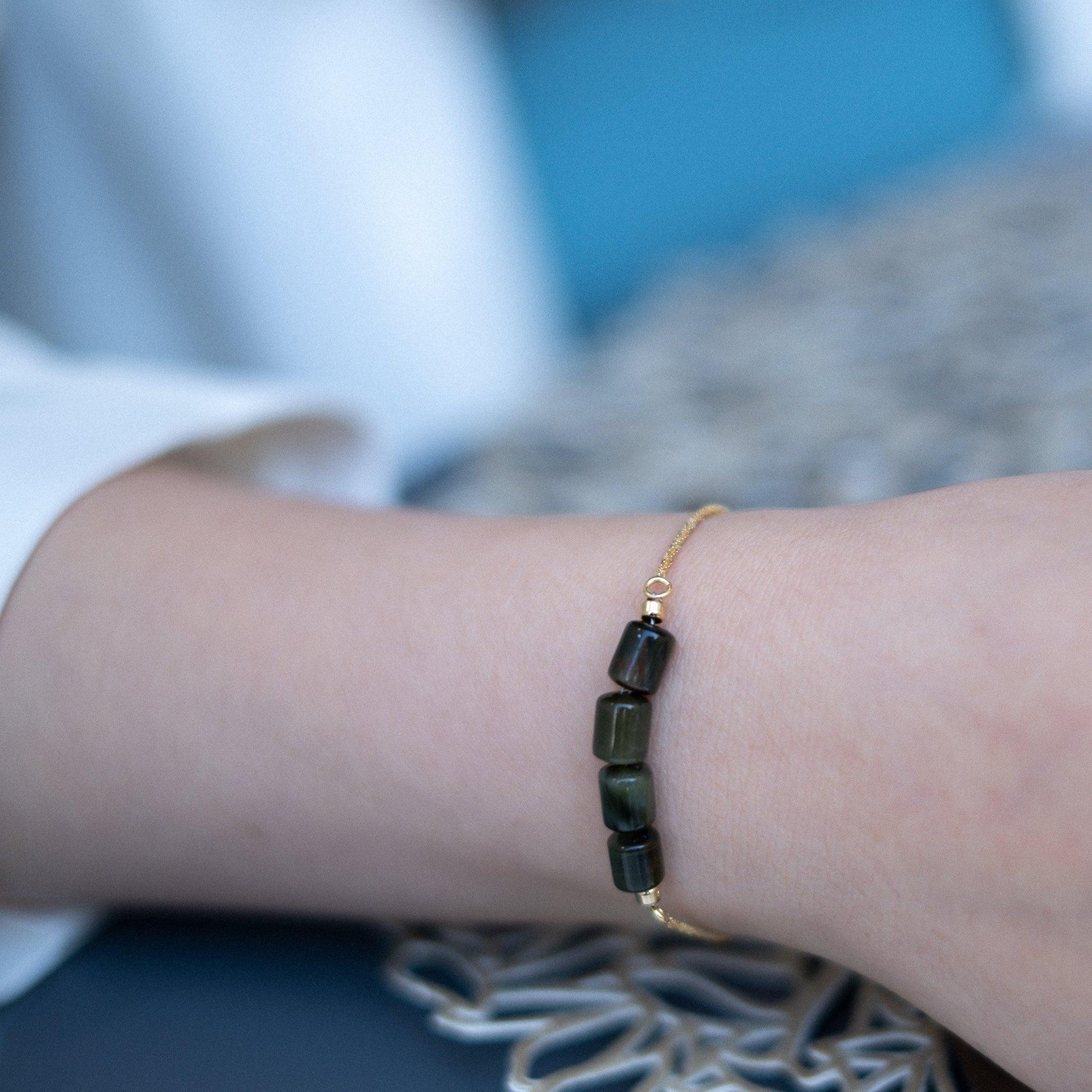 Evergreen Green - Green Rutilated Quartz 14K Gold Bracelet