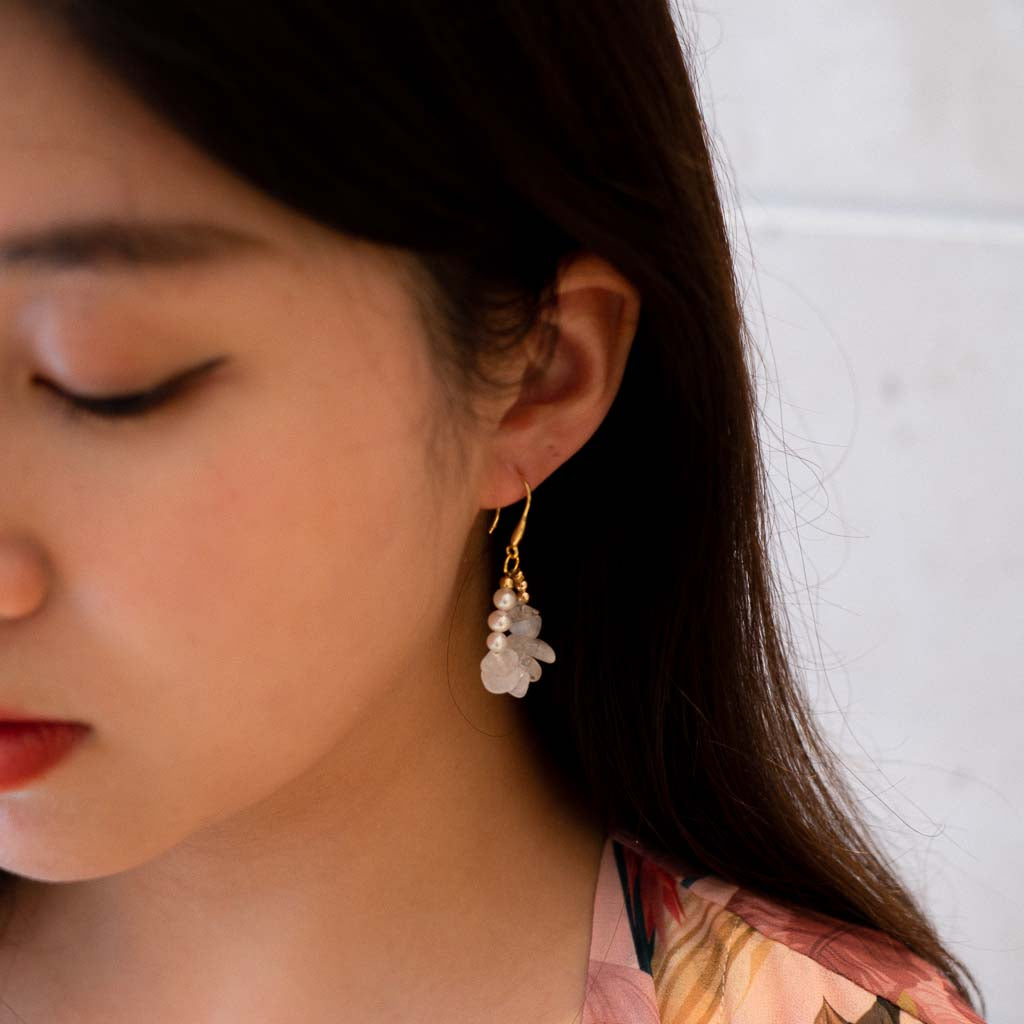 Jo March - Rainbow Moonstone Pearl Earrings