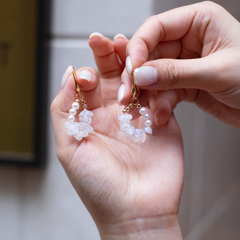 Jo March - Rainbow Moonstone Pearl Earrings