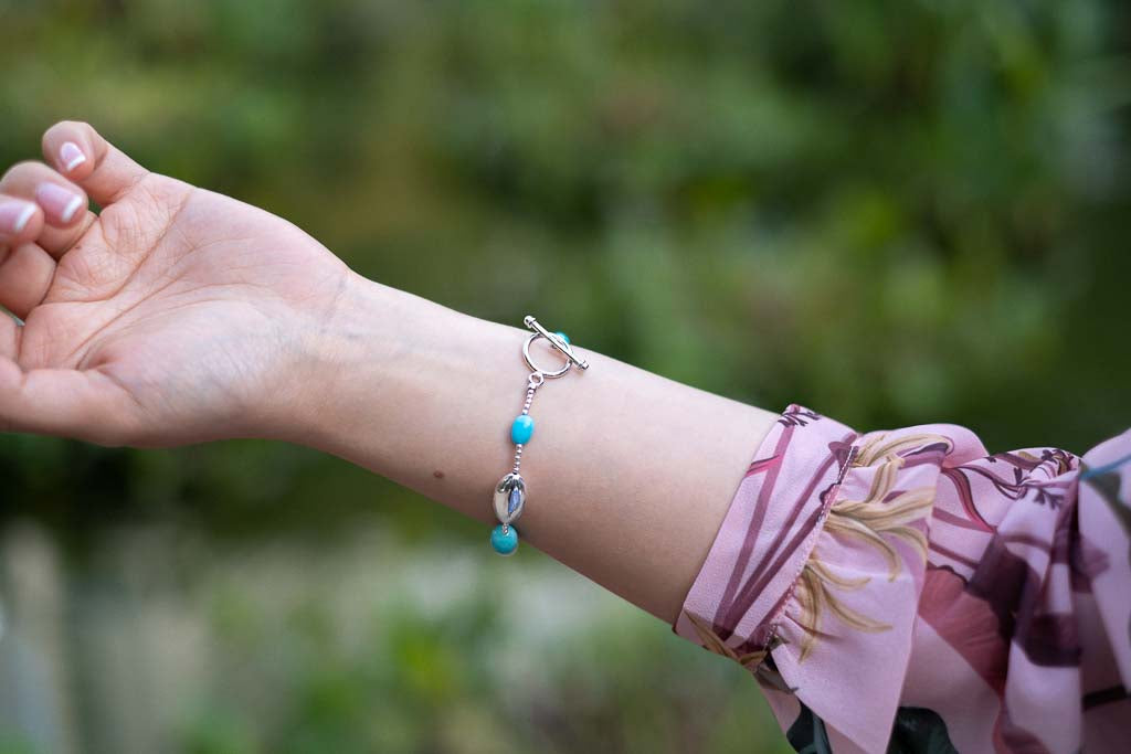 The Mermaid - Turquoise Amazonite Silver Bracelet with Pearl